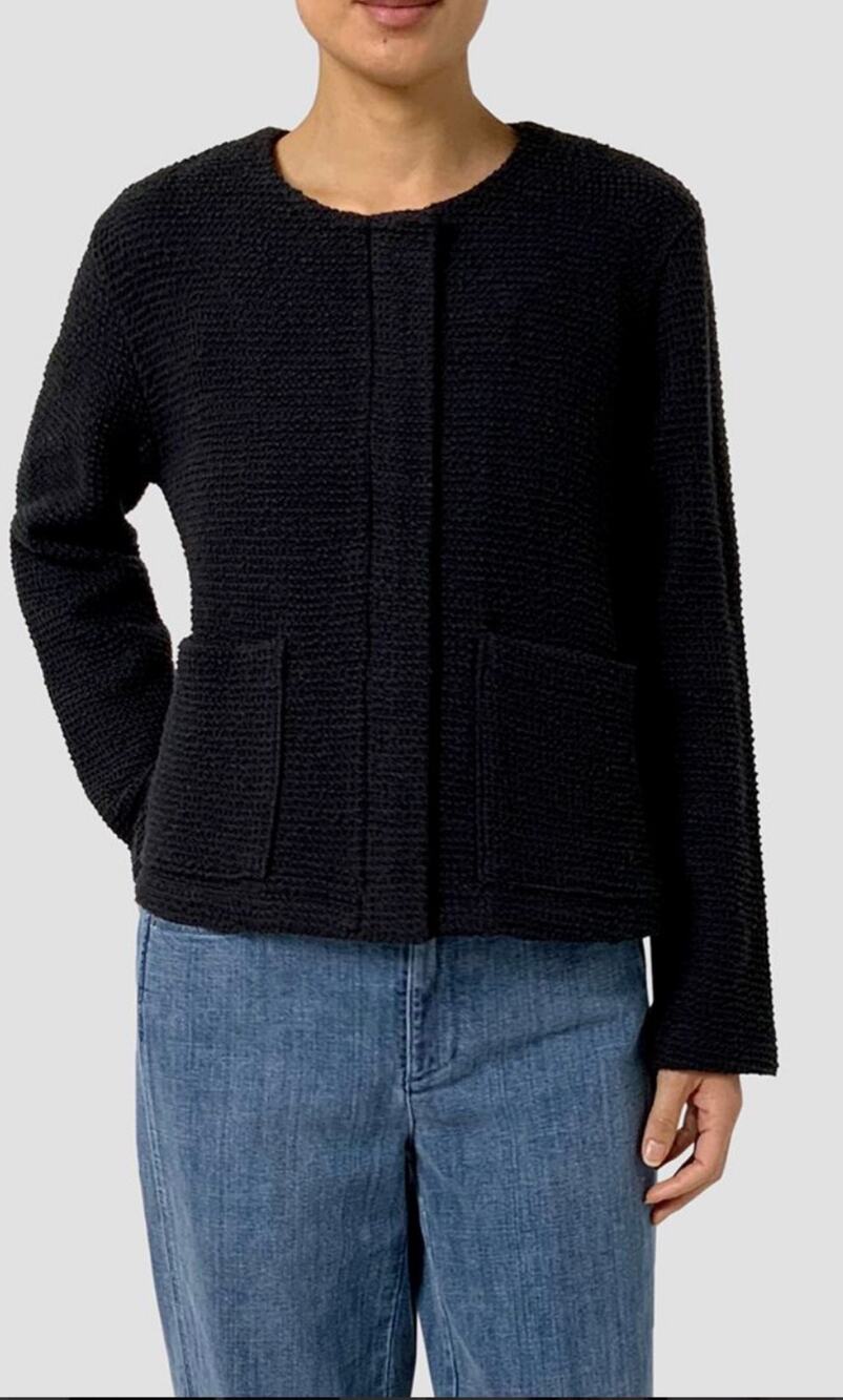 Eileen Fisher Organic Cotton Boucle Jacket Cardigan in Black S